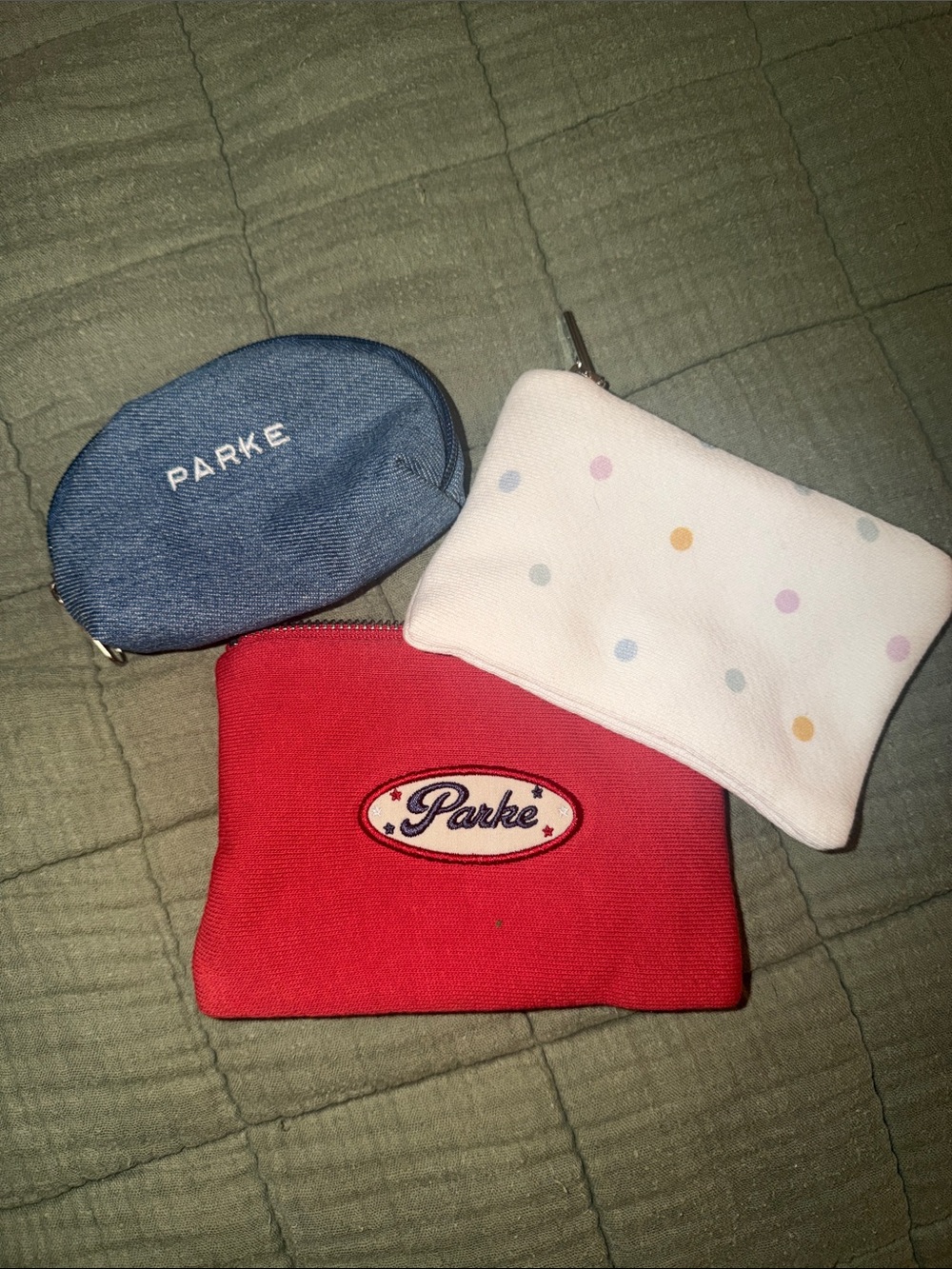 PARKE 3-Pack Clip pouches - Red, Denim, White Polka Dot